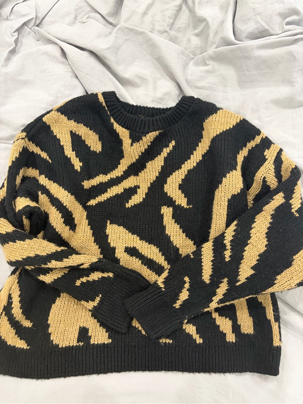 Black and Tan Zebra-Print Crewneck Sweater